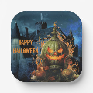Haunted Pumpkin and Mansion Halloween   Paper Plate