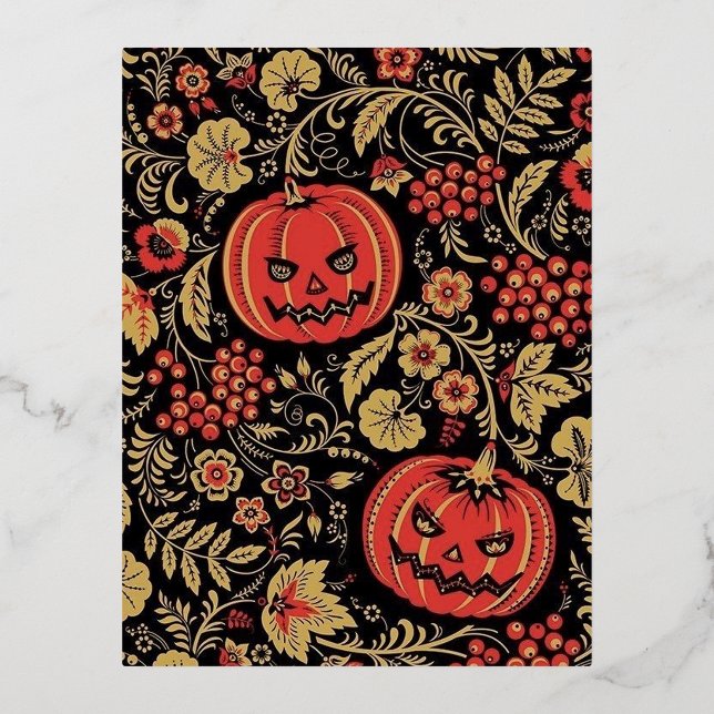 Haunted Pumpkin Foil Holiday Postcard (Front)