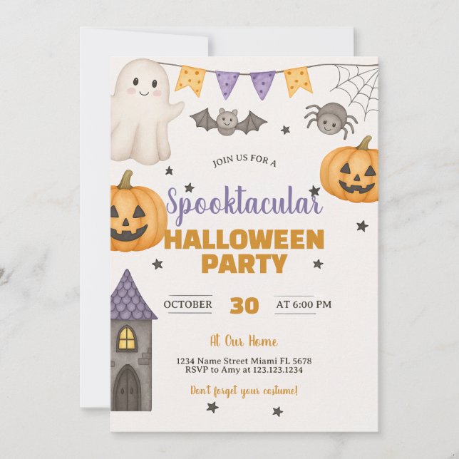 Haunted Pumpkin & Ghost Bash Card (Front)