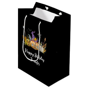 Haunted Pumpkin House with Ghost & Bats Birthday Medium Gift Bag