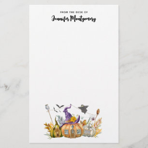 Haunted Pumpkin House with Ghost & Bats Stationery
