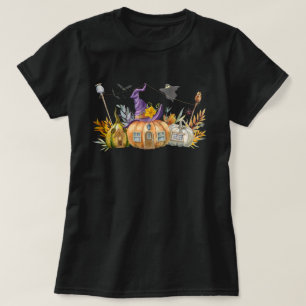 Haunted Pumpkin House with Ghost & Bats T-Shirt