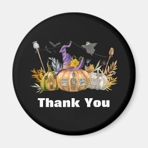 Haunted Pumpkin House with Ghost & Bats Thank You Magnet