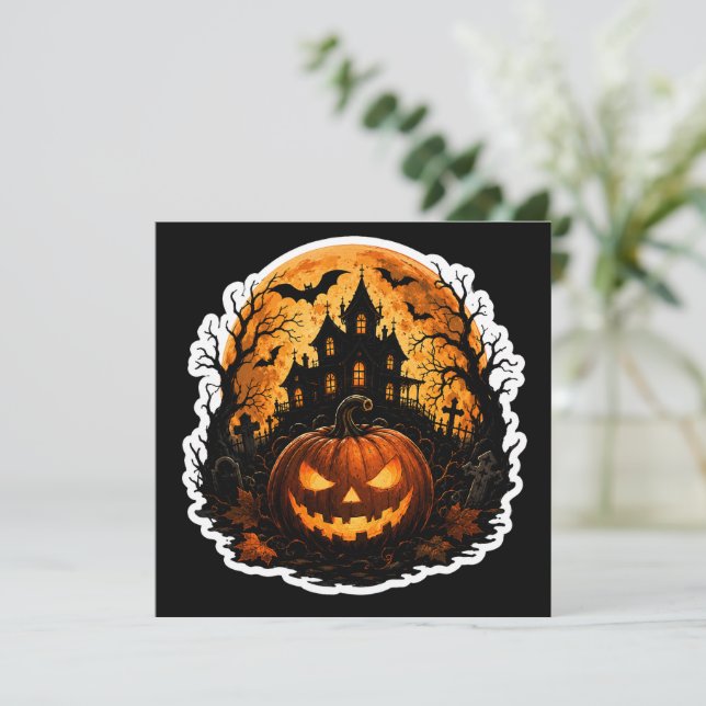 🎃 Haunted Pumpkin Moon Halloween Sticker | Spooky Invitation (Standing Front)