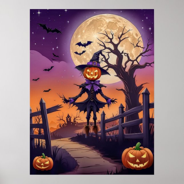 Haunted Pumpkin Path under Glowing Moon Poster (Front)