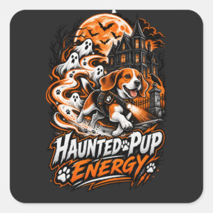 Haunted Pup Energy Beagle Halloween Ghost Hunter S Square Sticker