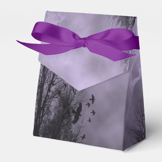 Haunted Purple Mist Sky with Ravens Goth Favour Bo Box (Front Side)