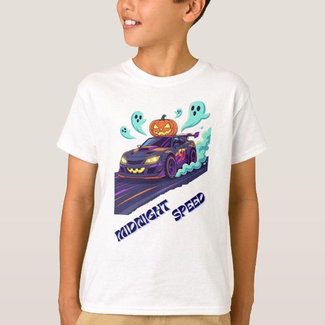 Haunted Racer – Cool Halloween Race Car Kids T-Shi T-Shirt (Front)