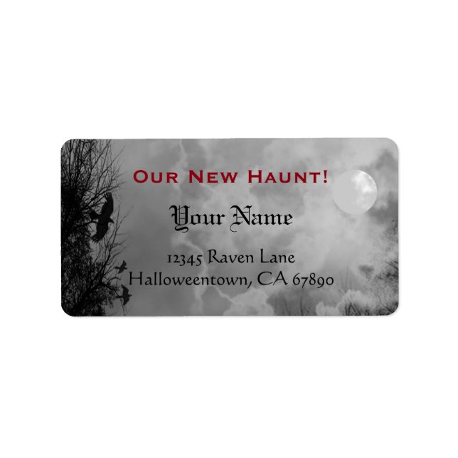 Haunted Raven Sky Black White Custom New Address Label (Front)