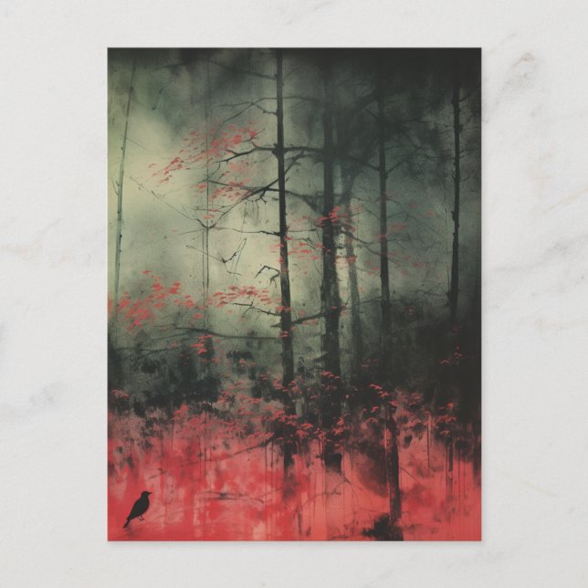 Haunted red and black forest postcard (Front)
