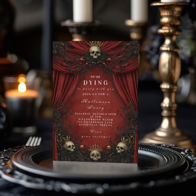 Haunted Red Velvet Skull Halloween Party Invitation (Creator Uploaded)