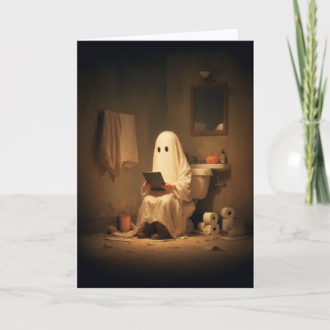 Haunted Restroom Ghost Reading Card (Front)