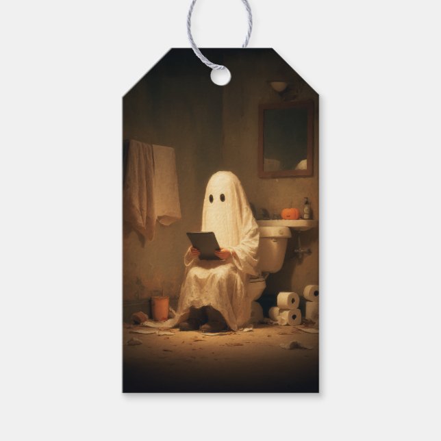 Haunted Restroom Ghost Reading Gift Tags (Front)