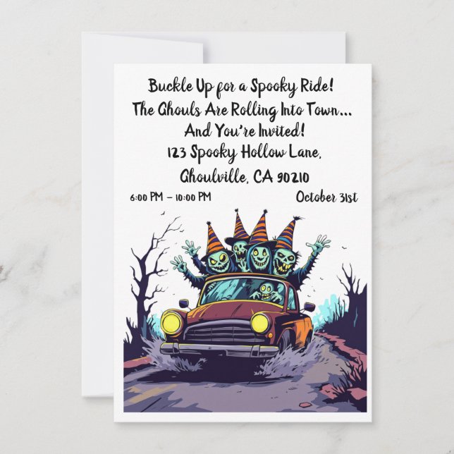 Haunted Road Trip Halloween Invitation  (Front)
