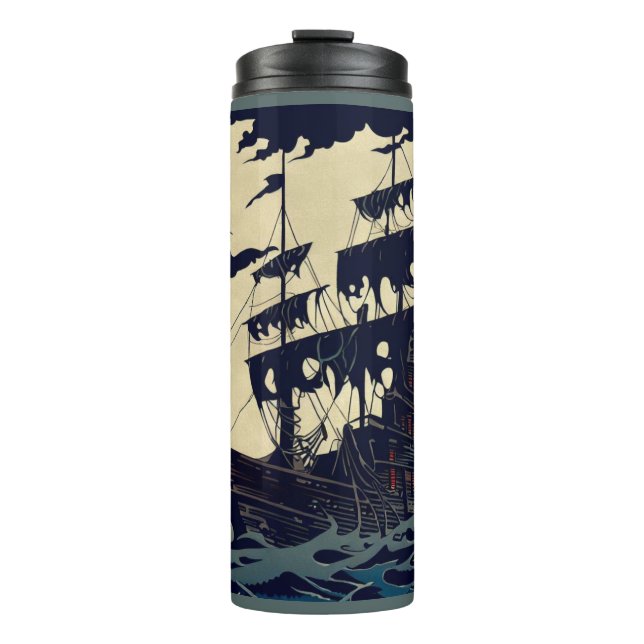 Haunted Sailing Ship Woodblock 1 Thermal Tumbler (Front)