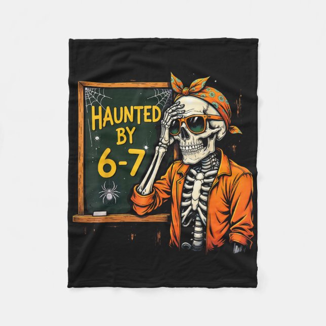 Haunted Six Seven 6 7 Meme 67 Skeleton Hand Hallow Fleece Blanket (Front)