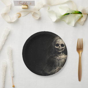 Haunted Skeleton Doll Halloween Costume Party Paper Plate