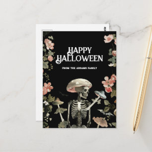 Haunted Skeleton Garden Floral Happy Halloween Postcard