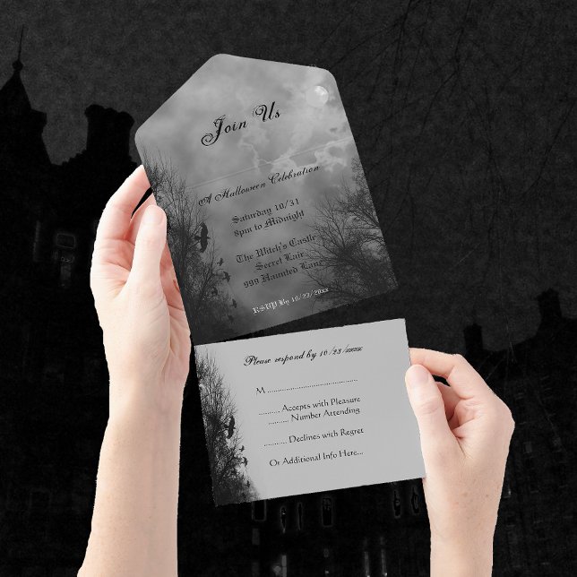 Haunted Sky and Ravens Halloween All in One Invite (Zazzle Haunted Sky and Ravens Halloween All in One Invitation)