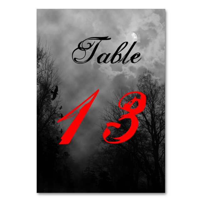 Haunted Sky Black White Custom 2 Sided Table Card (Front)