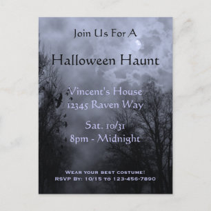 Haunted Sky Blue Mist Halloween Party Postcard