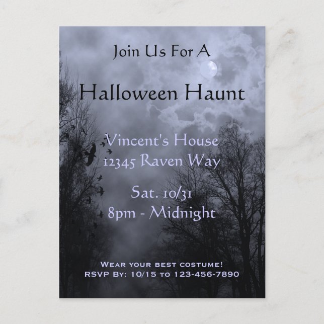 Haunted Sky Blue Mist Halloween Party Postcard (Front)