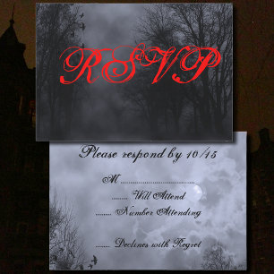 Haunted Sky Blue Mist with Ravens Halloween RSVP Card