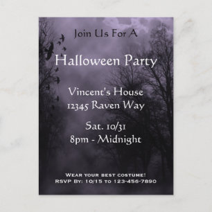 Haunted Sky Purple Mist Halloween Party Postcard