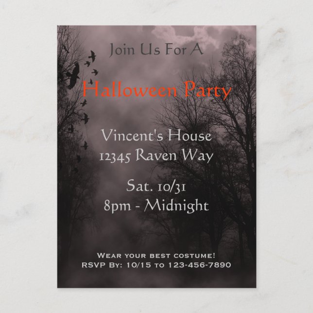 Haunted Sky Red Mist Halloween Party Postcard (Front)