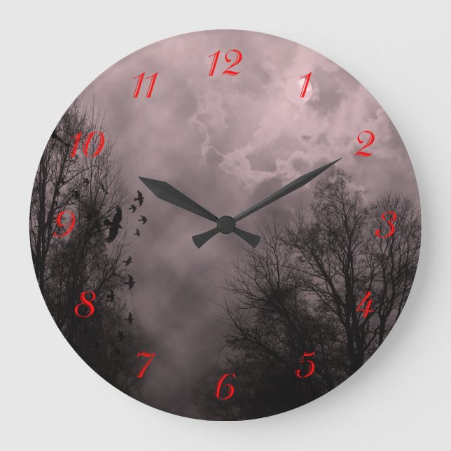 Haunted Sky Red Mist White Numbers Wall Clock (Front)