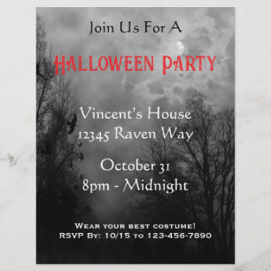 Haunted Sky with Ravens Halloween Party Invitation Flyer