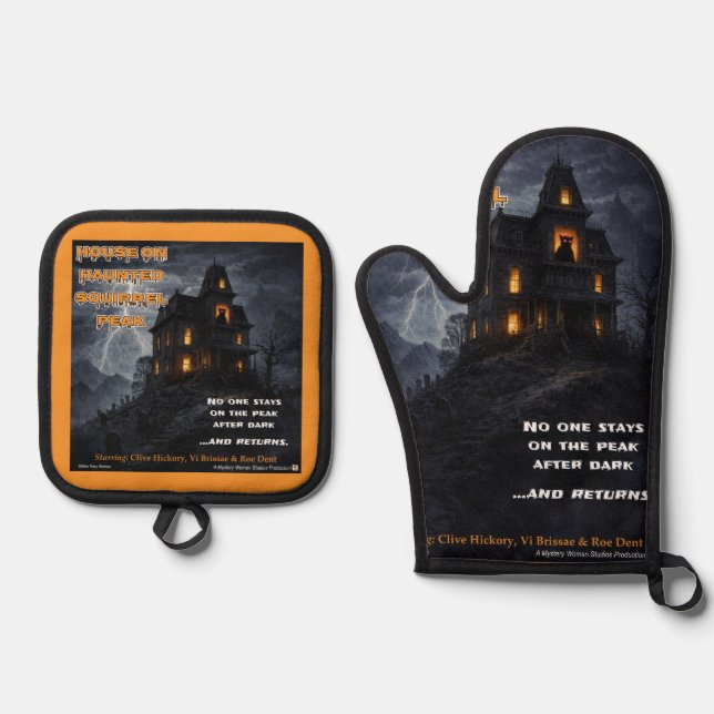 Haunted Squirrel Peak Parody Oven Mitt & Pot Holder Set (Front)