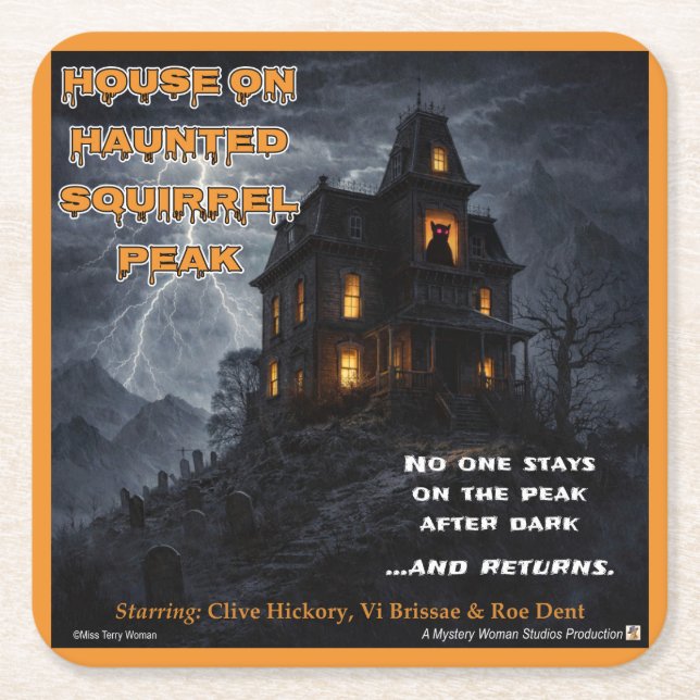 Haunted Squirrel Peak Square Paper Coaster (Front)