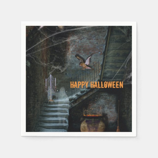 Haunted Staircase Halloween Napkin (Front)