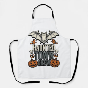 Haunted Town Shirt Vintage Halloween Bat Pumpkin T Apron
