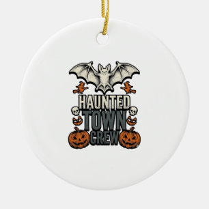Haunted Town Shirt Vintage Halloween Bat Pumpkin T Ceramic Tree Decoration