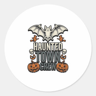 Haunted Town Shirt Vintage Halloween Bat Pumpkin T Classic Round Sticker