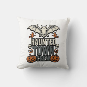 Haunted Town Shirt Vintage Halloween Bat Pumpkin T Cushion