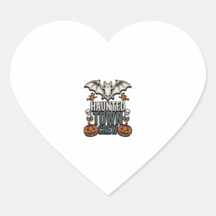 Haunted Town Shirt Vintage Halloween Bat Pumpkin T Heart Sticker