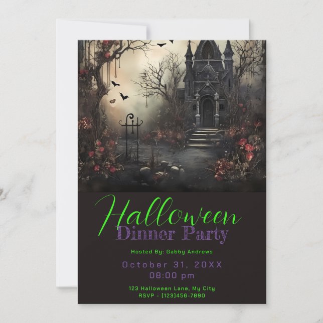 Haunted Victorian House Halloween Dinner Party Invitation (Front)