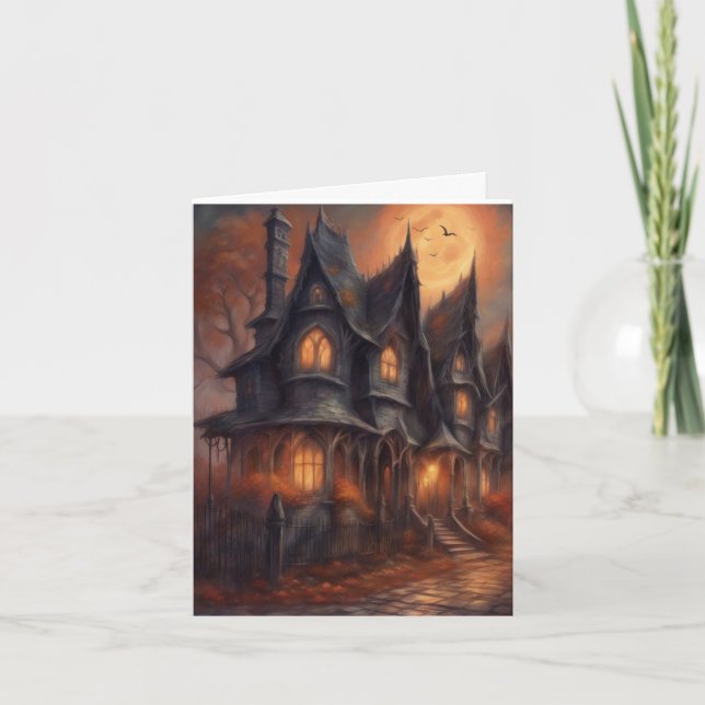 Haunted Victorian House Halloween instant download Card (Front)