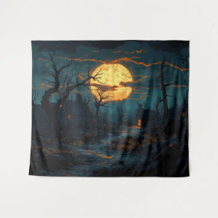 Haunted Village Halloween Backdrop Tapestry