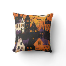Haunted Village Spooky Purple Orange Halloween