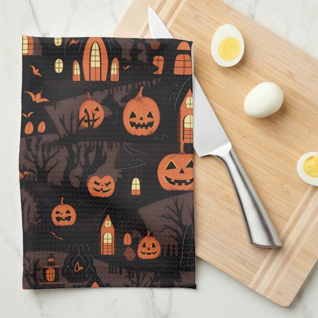 Haunted Village  Tea Towel (Quarter Fold)