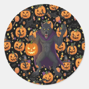 Haunted Wolf Pack Halloween Night Classic Round Sticker