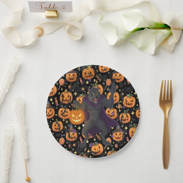 Haunted Wolf Pack Halloween Night Paper Plate (Wedding)