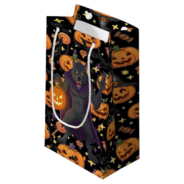 Haunted Wolf Pack Halloween Night Small Gift Bag (Front Angled)