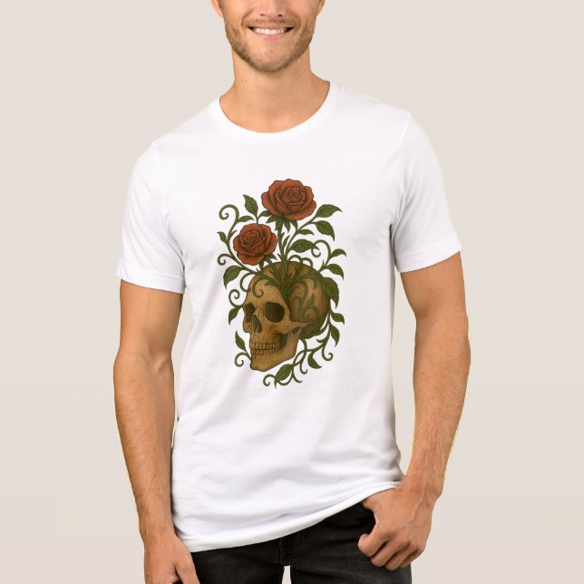 Haunting Beauty Skull and Roses Halloween Art Tri-Blend Shirt (Front)