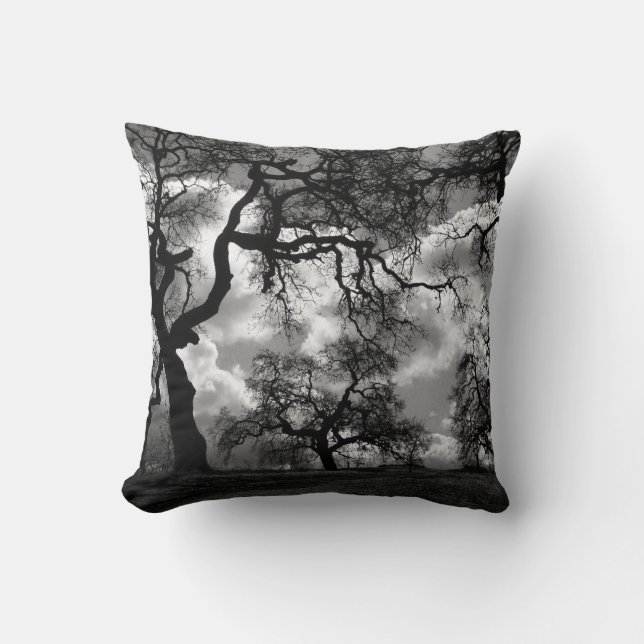 Haunting Black and White Trees Cushion (Front)