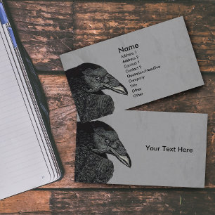 Haunting Black Crow Face Grey Business Card